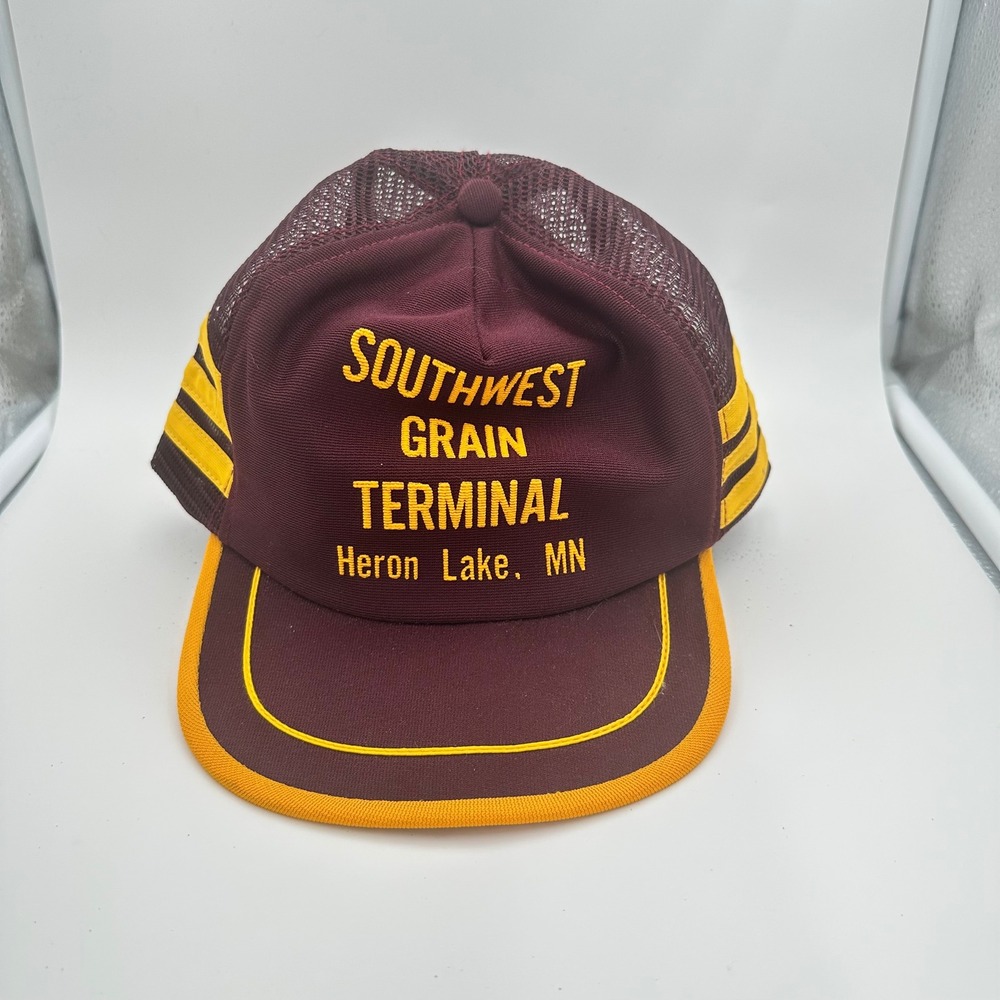 Vintage Southwest Grain Terminal Heron Lake MN Trucker Hat Mesh Snapback Maroon